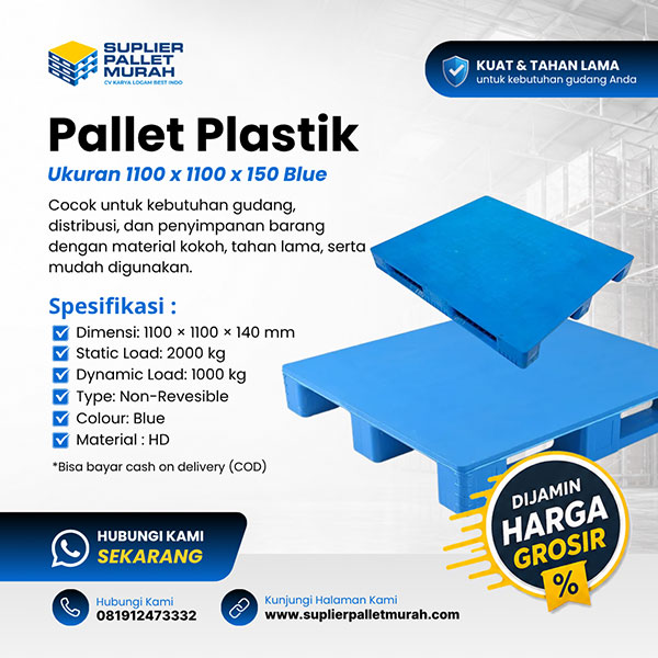 palet plastik ukuran 1100x1100x150 biru by suplerpalletmurah