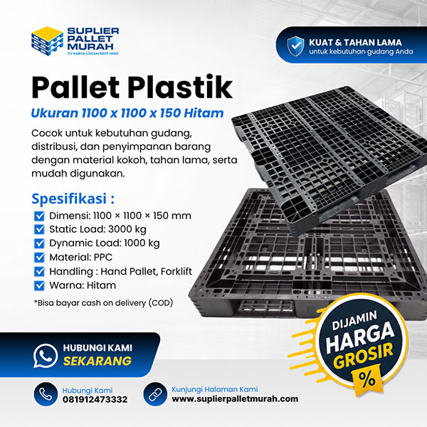 palet plastik ukuran 1100x1100x150 hitam by suplerpalletmurah