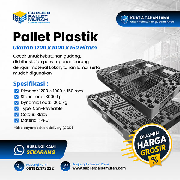 palet plastik ukuran 1200x1000x150 hitam by suplerpalletmurah