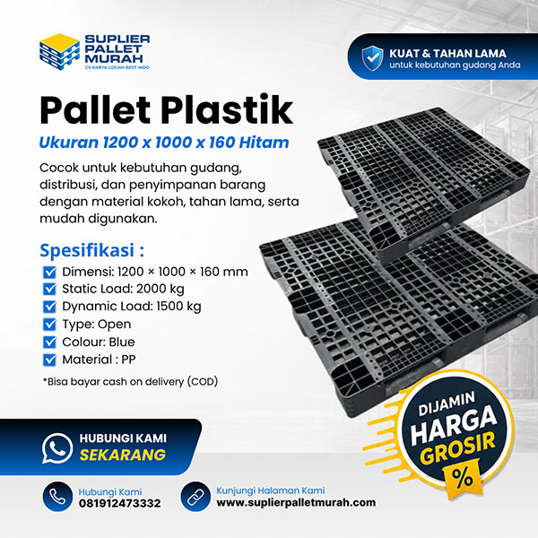 palet plastik ukuran 1200x1000x160 hitam by suplerpalletmurah