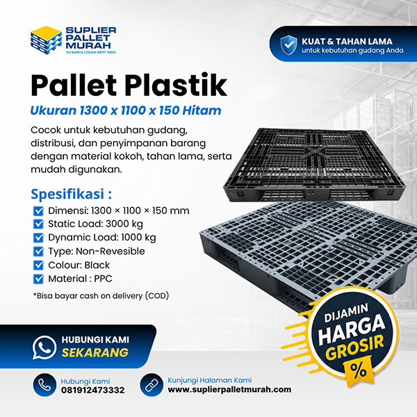 palet plastik ukuran 1300x1100x160 hitam by suplerpalletmurah